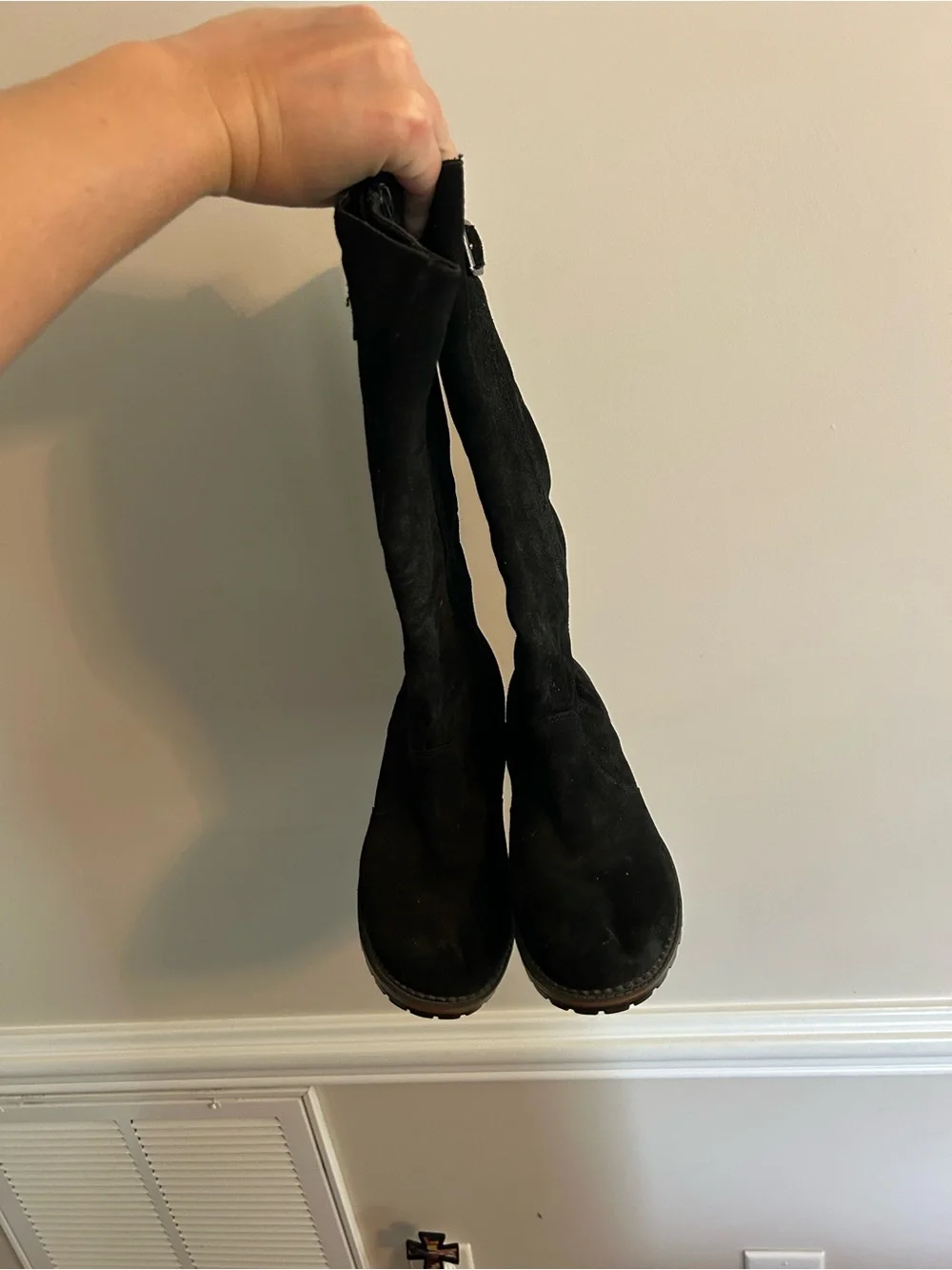 Classic Black Suede Knee-High Riding Boots